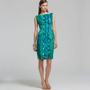 ELIE TAHARI Davis Bay Lamb Leather Accent Sheath Dress (6) Green Blue Tuckernuck